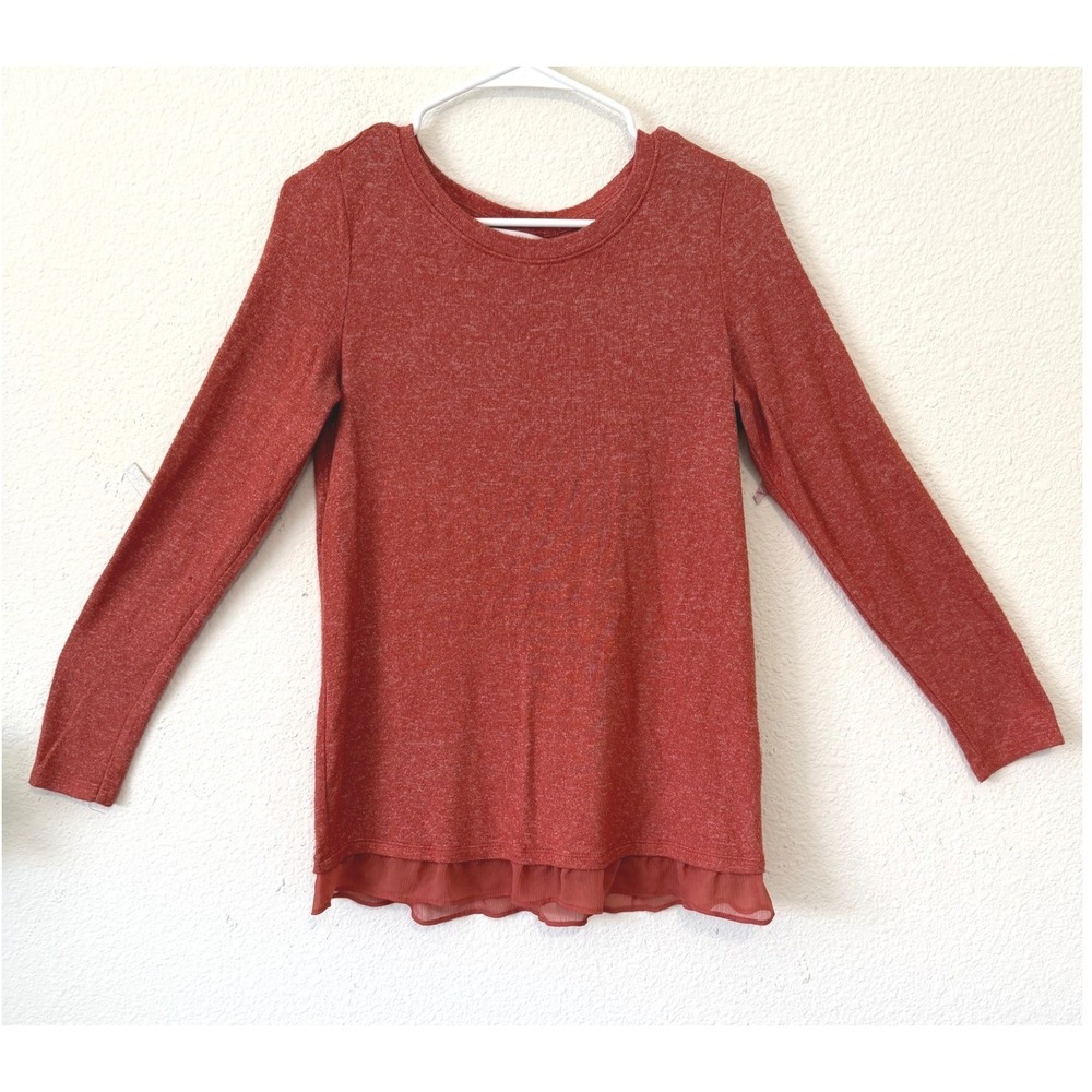 Lauren Conrad Orange Heathered Long Sleeve Ruffle Hem Top Women's XS Cottagecore